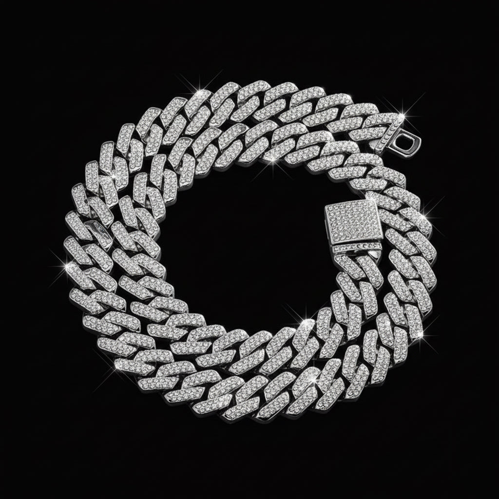 Luxury 15mm Double Row CZ Cuban Link Necklace – High Shine Finish