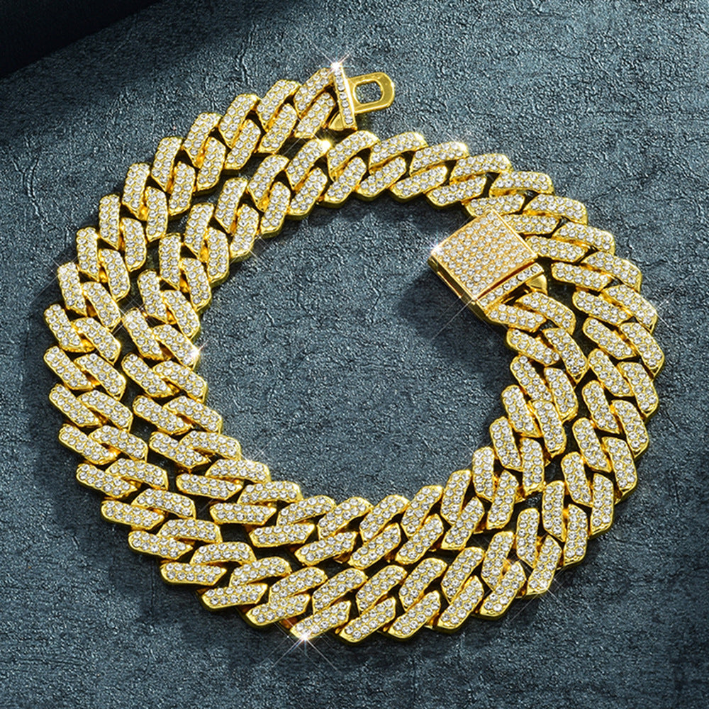 Luxury 15mm Double Row CZ Cuban Link Necklace – High Shine Finish